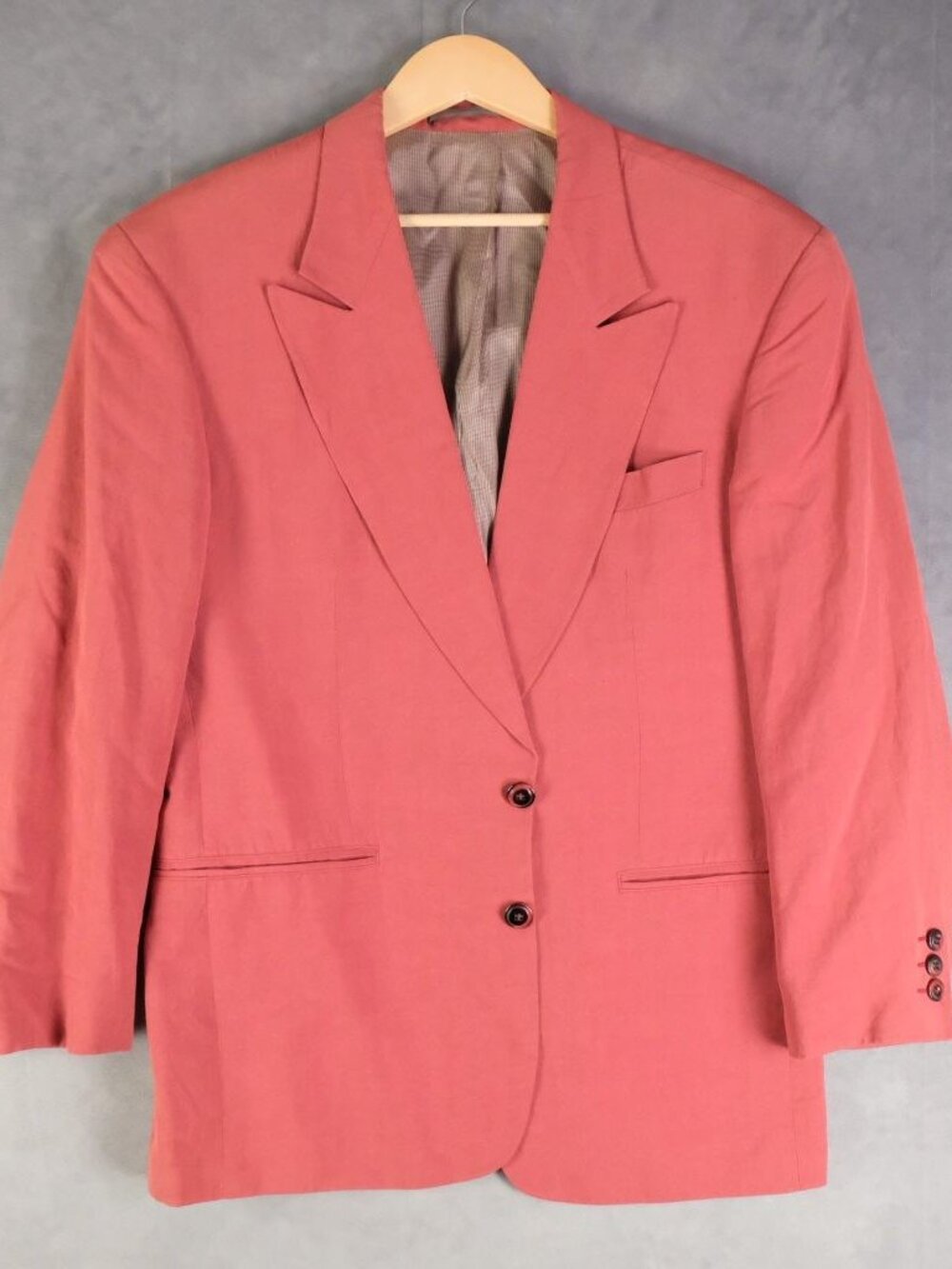 Ben Barton Vintage Coral Blazer 55% Viscose 45% Linen Size 50 40S Peak Lapel
